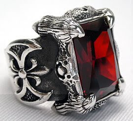 Garnet Dragon Claw Gothic Ring - Click Image to Close