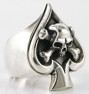 Crossbone Spade Skull Gambler Ring - Click Image to Close