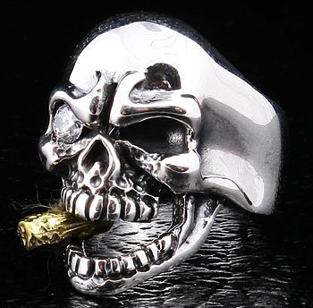 Golden Cigar Skull Ring - Click Image to Close