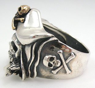 Pirate Jack Sparrow Biker Skull Ring - Click Image to Close