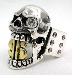 Buckbiter Craps Diamond Skull Ring - Click Image to Close