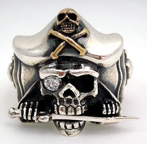 Pirate Jack Sparrow Biker Skull Ring - Click Image to Close